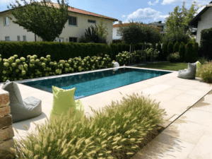 Pool-Umrandung aus Hartkalkstein